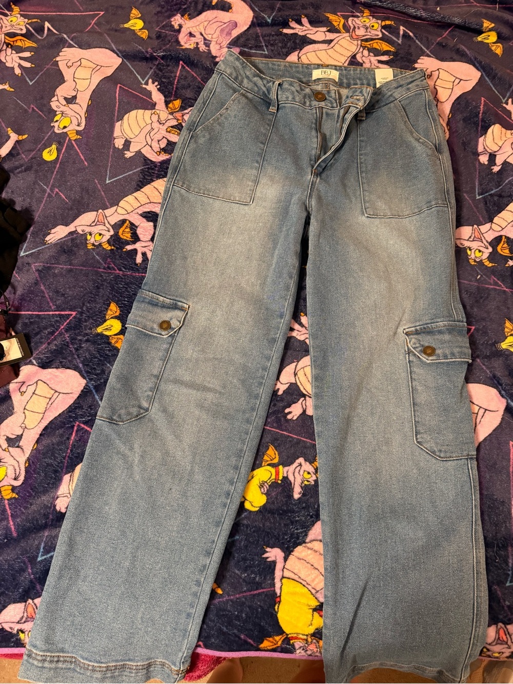 High-Rise Light Blue Wide-Leg Cargo Jeans